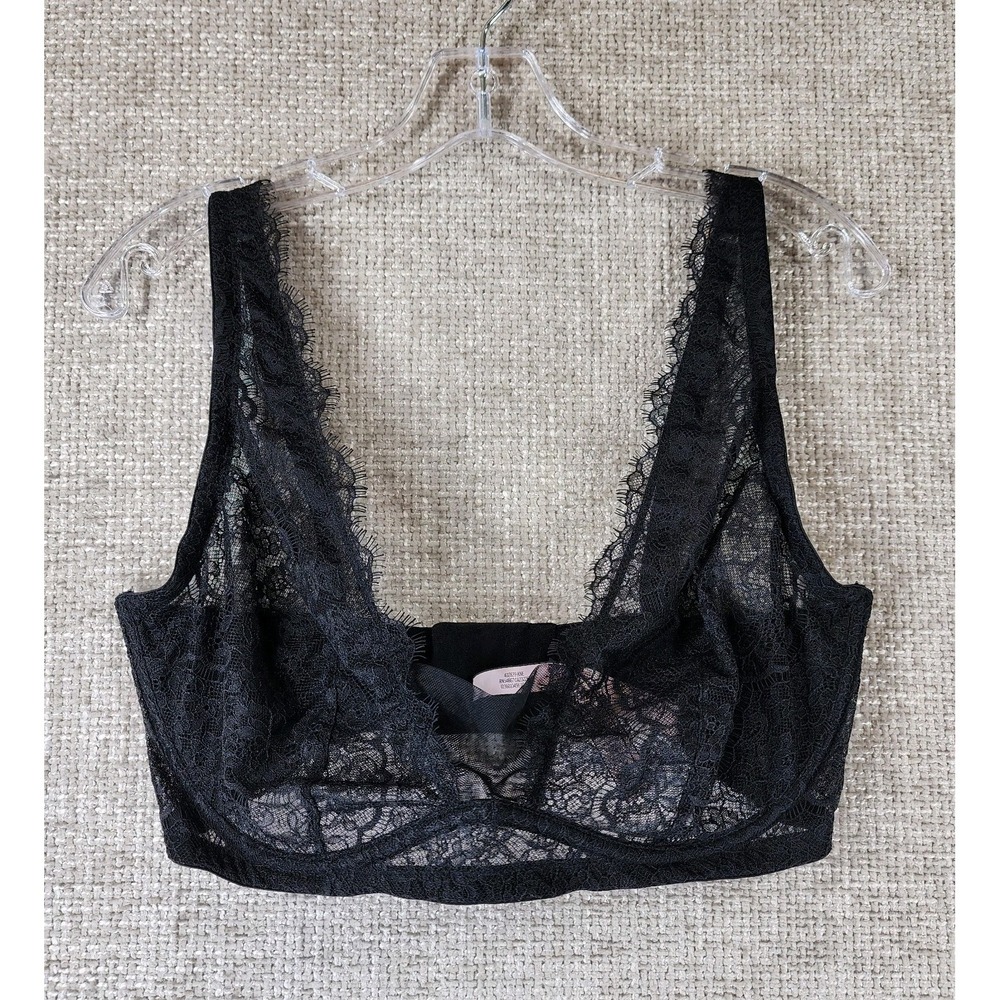 Victorias Secret Dream Angels Unlined Plunge Bra UW Black Lace Womens 38DDD